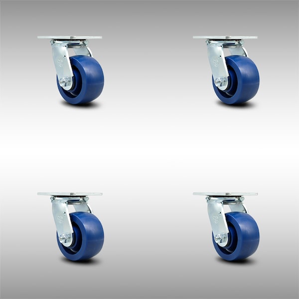 Service Caster 4 Inch Stainless Steel Solid Poly Wheel Swivel Caster Set with Roller Bearings SCC-SS30S420-SPUR-4 - main